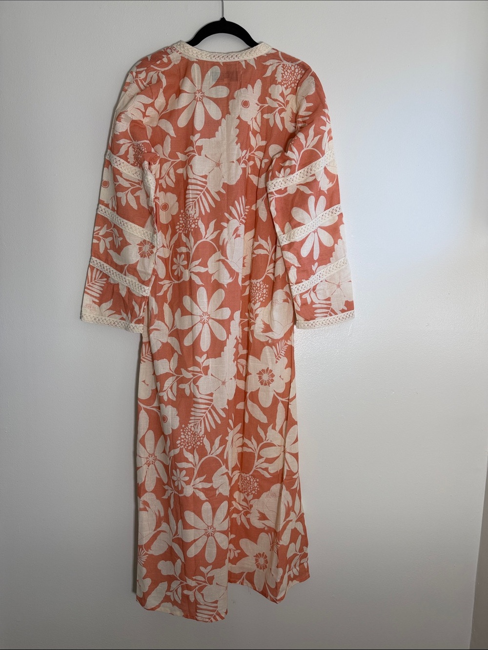 Kahora Palm Beach Bardot Dress – Joy Salmon Floral Cotton Maxi - Picture 3 of 8